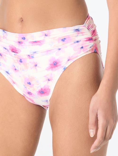 Carmen Marc Valvo Floral Escape Shirred Bikini Bottom In Pink