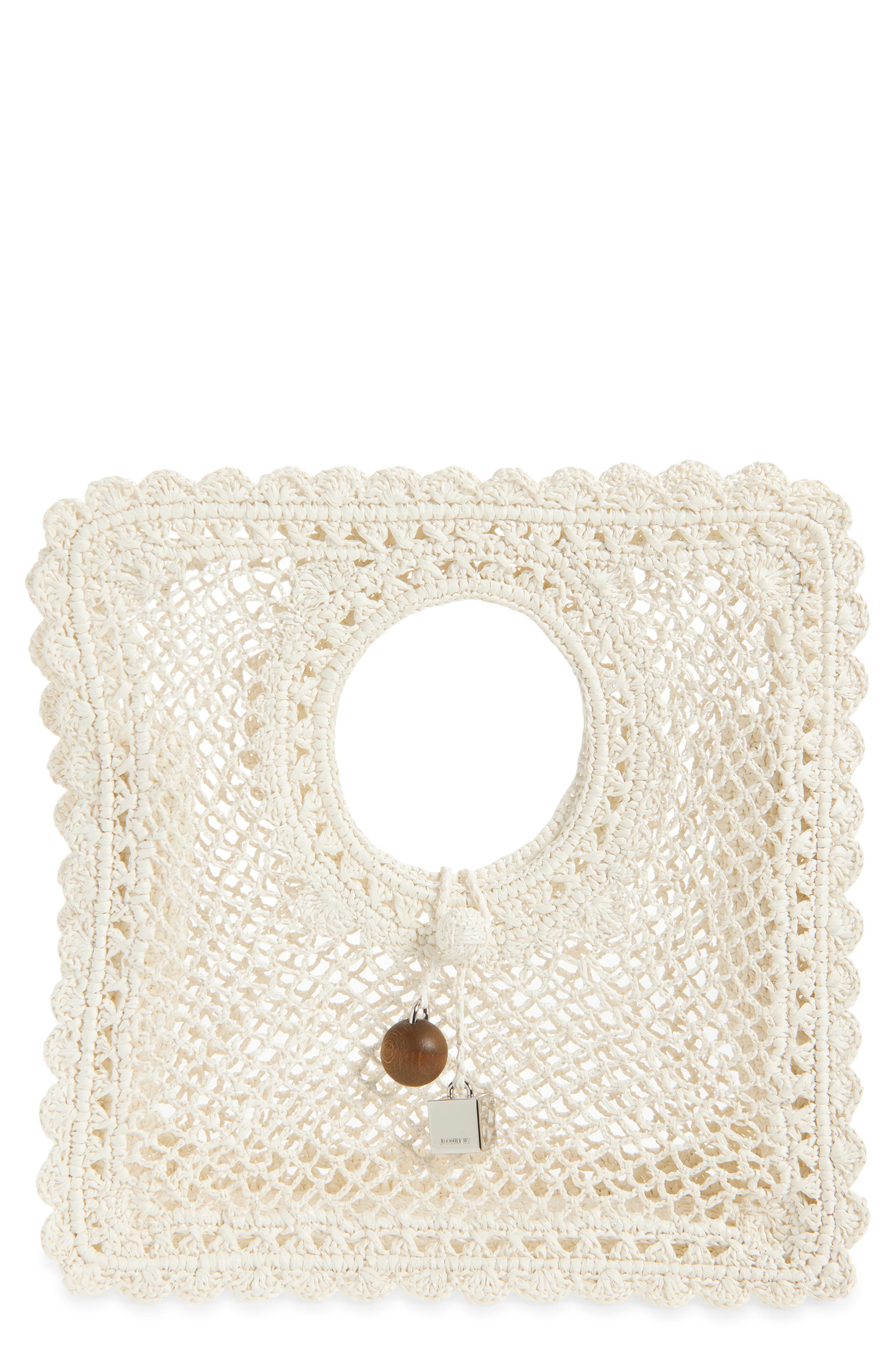 Jacquemus Small Spiaggia Square Lace Bag, Main, color, White 100