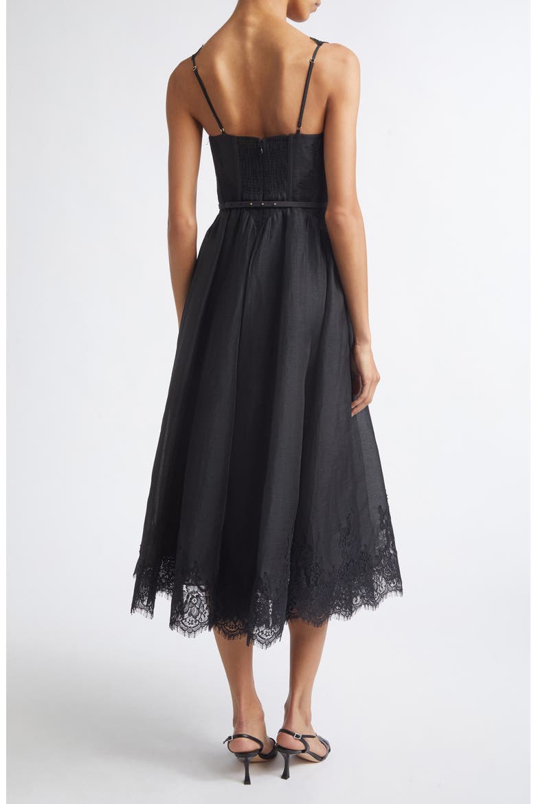 Valiant Lace Trim Corset Midi Dress, Alternate, color, BLACK