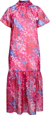 SUGARLIPS Leah Abstract Mock Neck Organza Maxi Dress