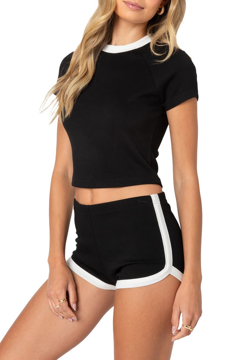 EDIKTED Elana Crop Ringer T-Shirt, Alternate, color, Black-And-White