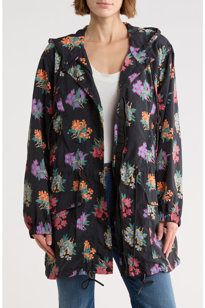 The Rover Hooded Water Resistant Jacket, Main, color, BLACK PALISADE FLORAL