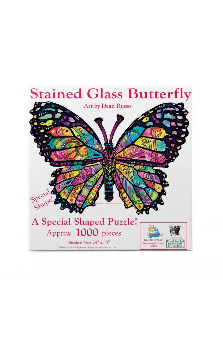 Sunsout Stained Glass Butterfly 1000 piece Jigsaw Puzzle for Adults Special Shape, Alternate, color,