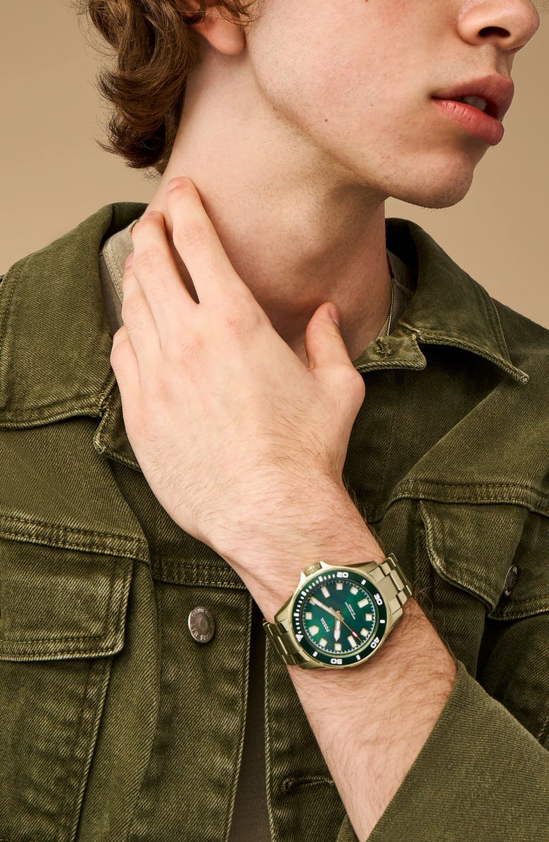 Fossil Dalton Three Hand Quartz Bracelet Watch, 42mm, Alternate, color, Gold