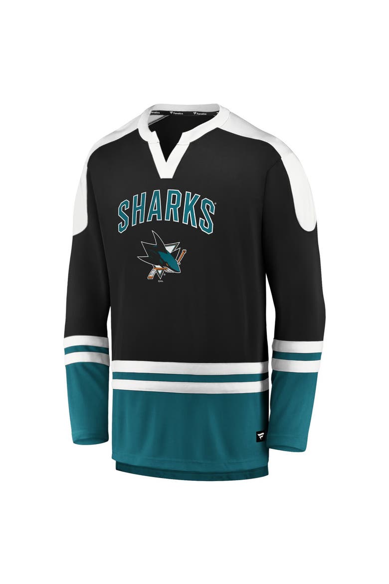 Men's Fanatics Branded Black/Teal San Jose Sharks Iconic Slapshot Long Sleeve T-Shirt, Alternate, color, Black