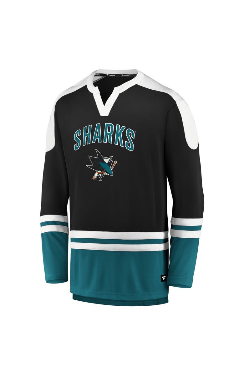 FANATICS Men's Fanatics Branded Black/Teal San Jose Sharks Iconic Slapshot Long Sleeve T-Shirt, Alternate, color,