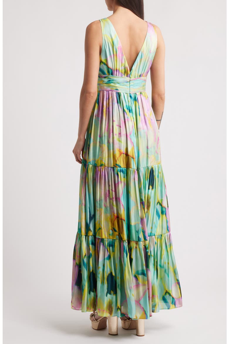 Britt Pleated Satin Gown, Alternate, color, CAPRI MULTI