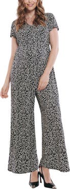 MOTHERHOOD MATERNITY Short Sleeve V-Neck Flare Leg Jumpsuit