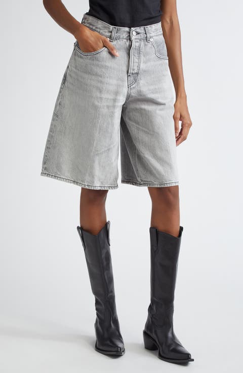 Becky Wide Leg Denim Shorts (Fog Grey)
