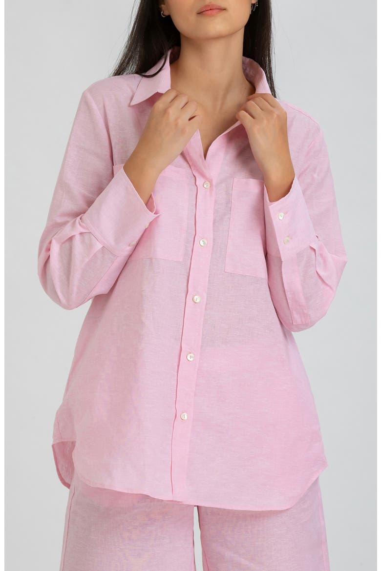 Linen & Cotton Maternity Button-Up Shirt, Main, color, PINK
