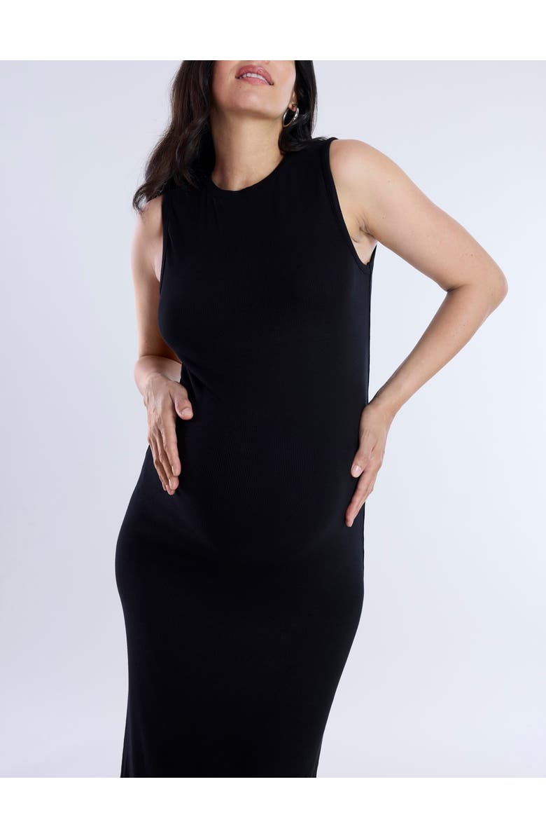 MOTHERHOOD MATERNITY Crew Neck Rib Knit Sleeveless Midi Dress, Alternate, color, Black