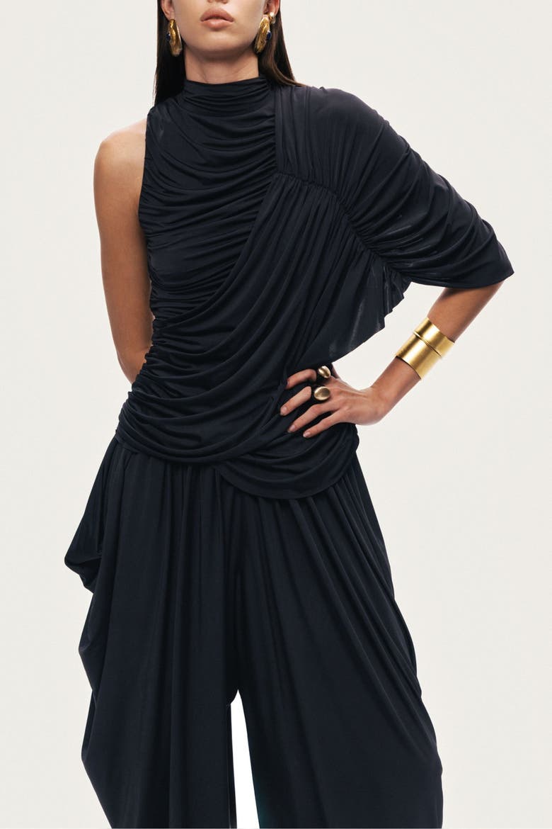 Asymmetric Draped Blouse, Alternate, color, Black
