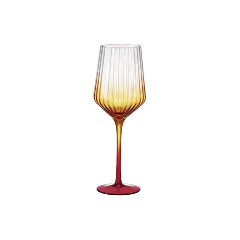 14-Ounce Stemmed Fluted Wine Glass, Orange Ombre, Set of 4
