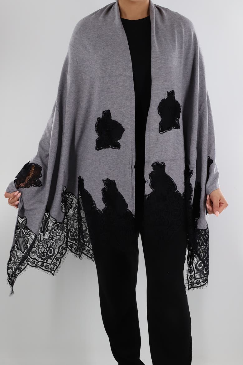 Wrap with Lace Detail, Main, color, Grey/Black