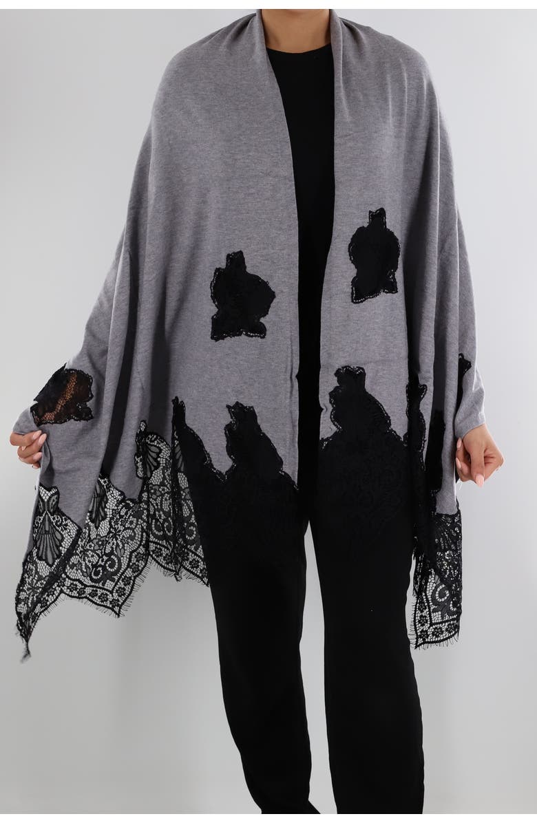 La Fiorentina Wrap with Lace Detail, Main, color, Grey/Black