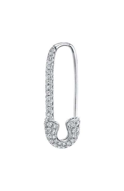 18k Gold Diamond Pavé Safety Pin Single Earring