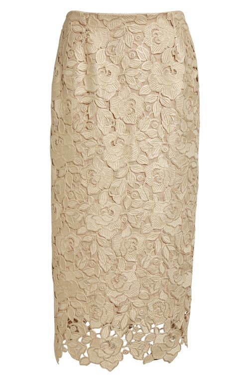 Oscar De La Renta Foiled Guipure Lace Midi Skirt In Gold