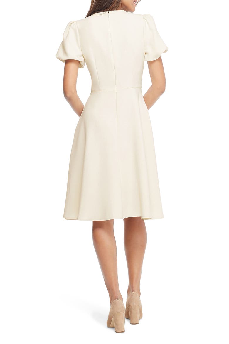 Krista Puff Sleeve Crepe Fit & Flare Dress (Nordstrom Exclusive), Alternate, color, CREAM