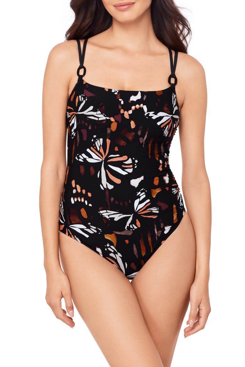 Chrysalis Georgie Underwire One-Piece Swimsuit, Main, color, BLACK/ MULTI