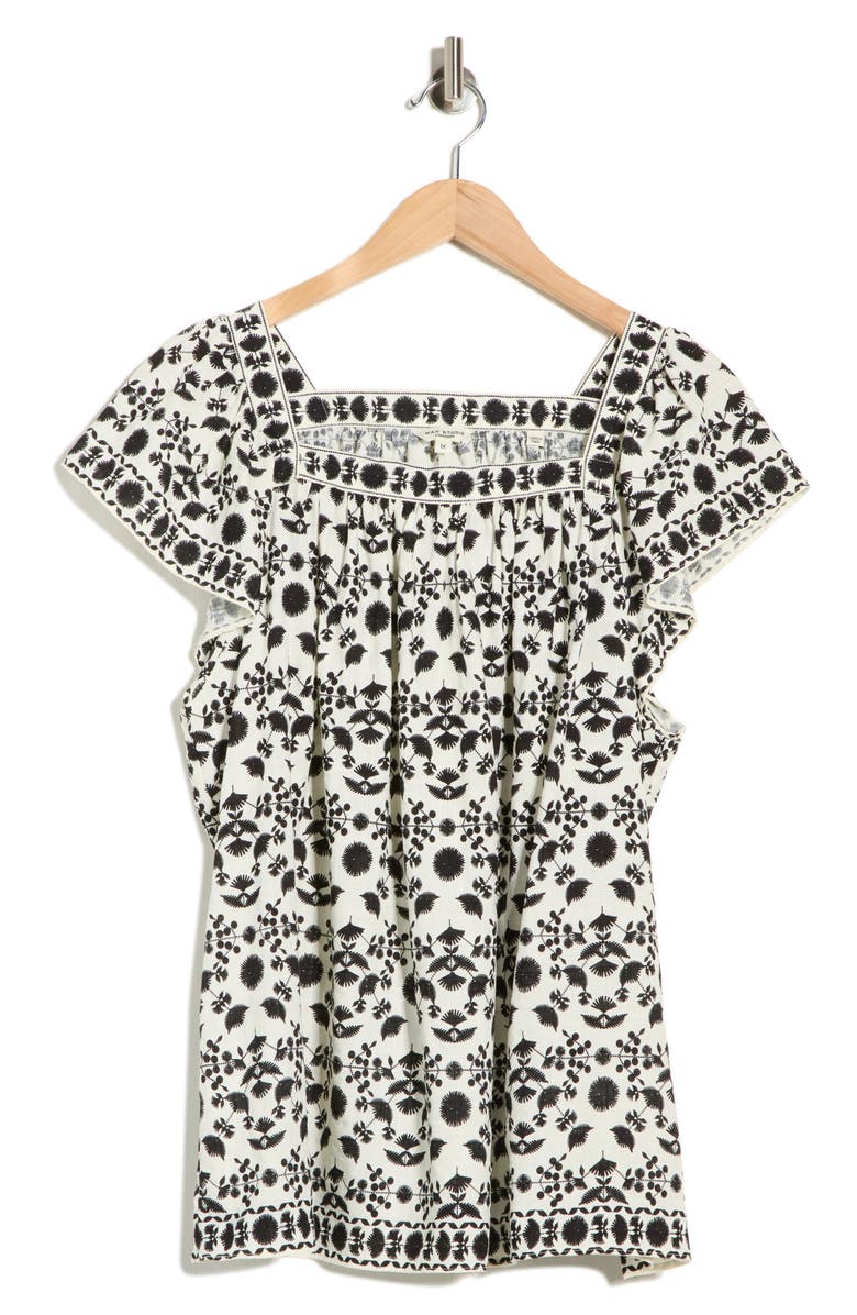 MAX STUDIO Square Neck Flutter Sleeve Top, Alternate, color, Cream/ Black Stitch Floral