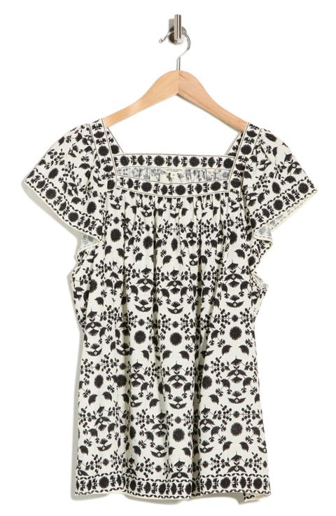 Square Neck Flutter Sleeve Top (Plus)