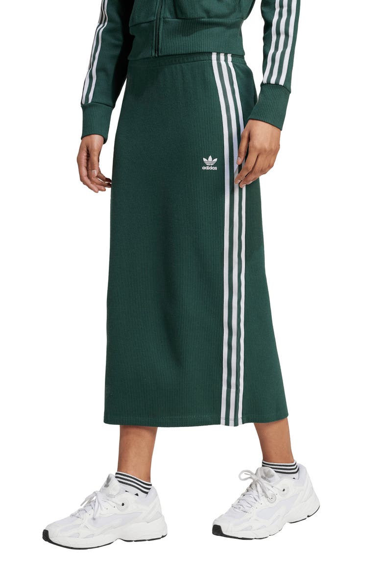 Adicolor 3-Stripes Knit Midi Skirt, Main, color, MINERAL GREEN