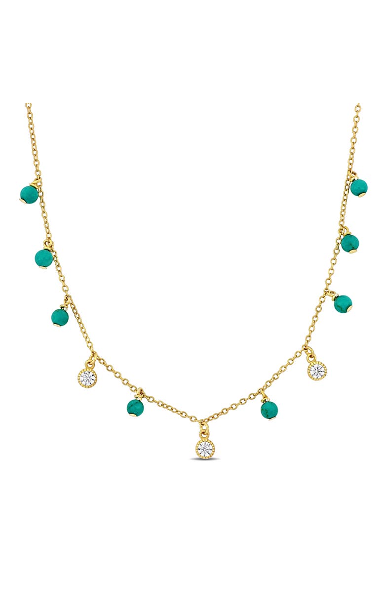 Julianna B. Created White Sapphire & Turquoise Bead Necklace, Main, color, Yellow-Plated Silver