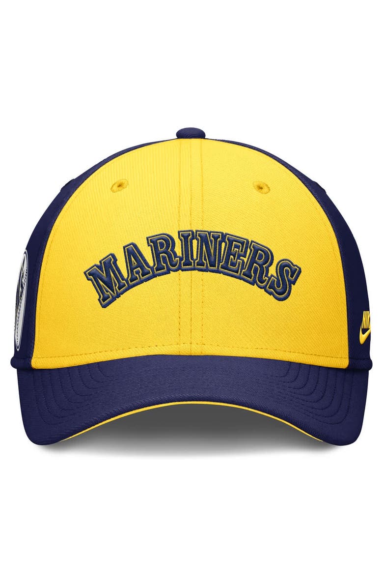 Nike Men's Nike Navy/Gold Seattle Mariners Rise Swoosh Performance Flex Hat, Alternate, color, 