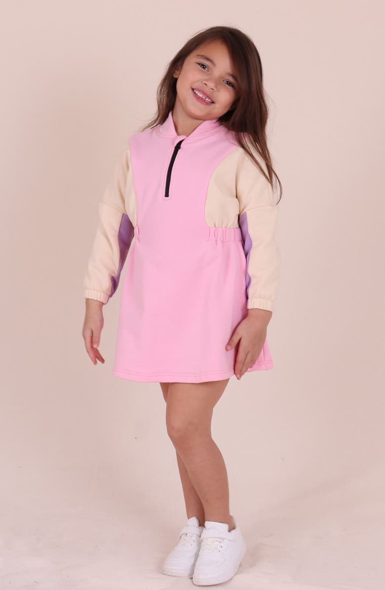 TINY TRIBE Kids' Colorblock Long Sleeve Cotton Graphic Sweatshirt Dress, Alternate, color, Pink Multi