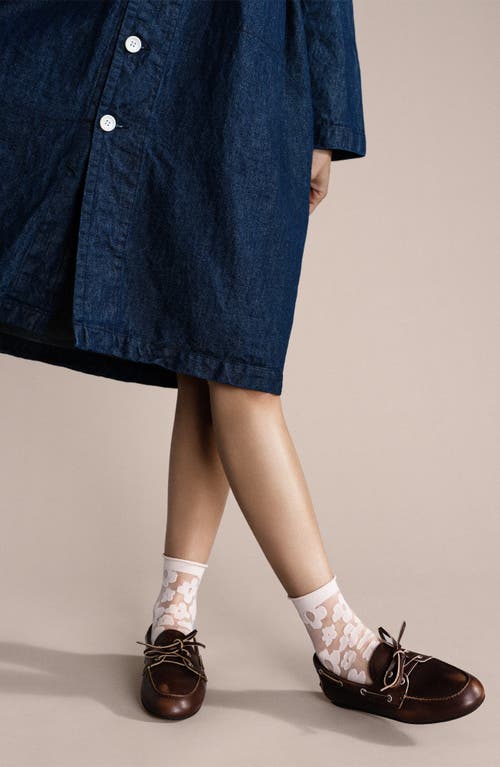 Hansel From Basel Poppy Flower Sheer Crew Socks In Pink