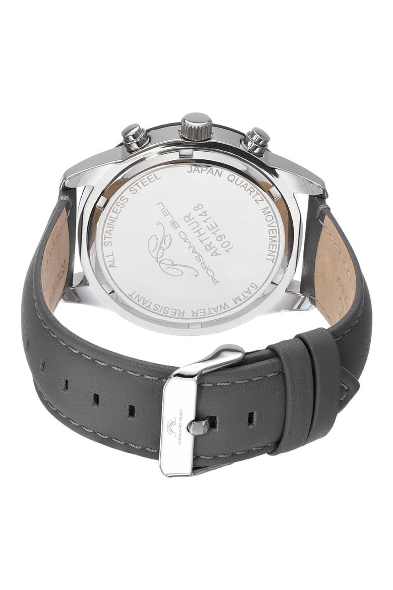 Men's Arthur Chronograph Leather Strap Watch, 44mm, Alternate, color, GREY