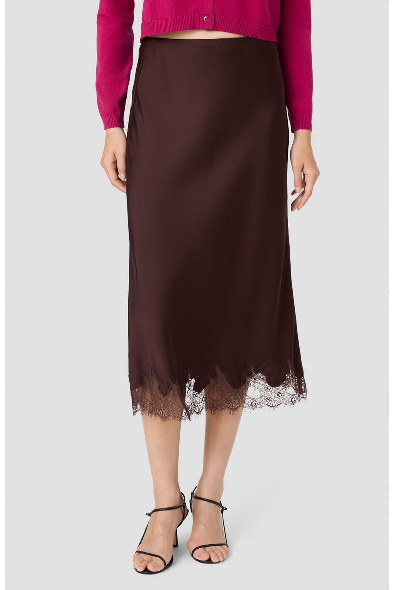 Ennis Satin Lace Midi Skirt, Alternate, color, COCOA BROWN