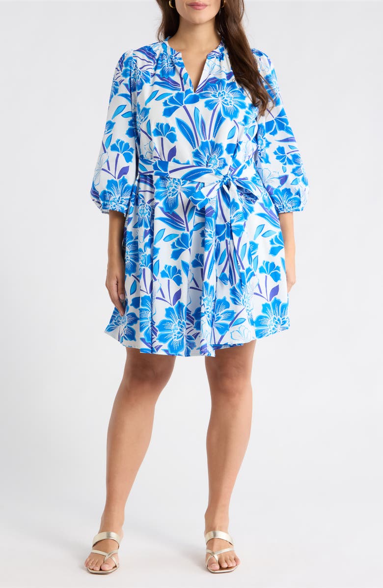 SUGARLIPS Iva Floral Pismo Balloon Sleeve Maxi Dress, Main, color, White-Blue-Multi