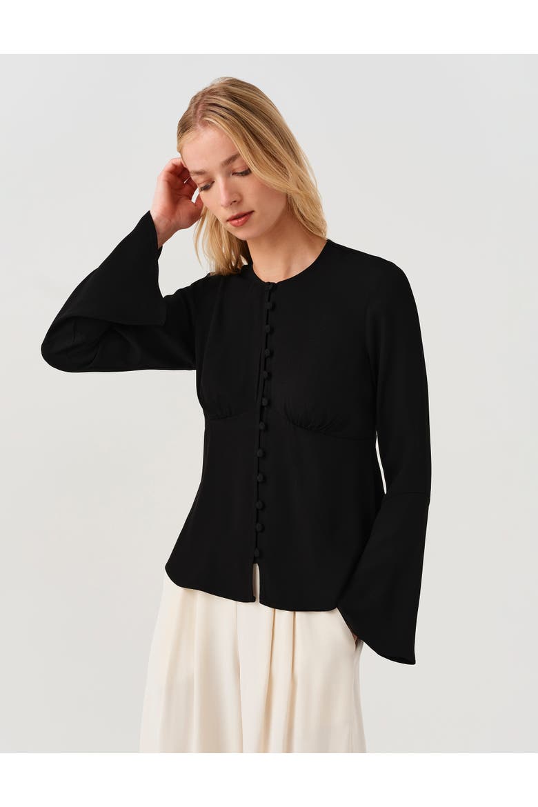 Ceaira Button Down Bell Sleeve Blouse, Alternate, color, Black