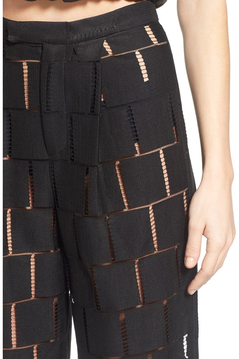 'Grid Lace' High Rise Crop Pants, Alternate, color, BLACK