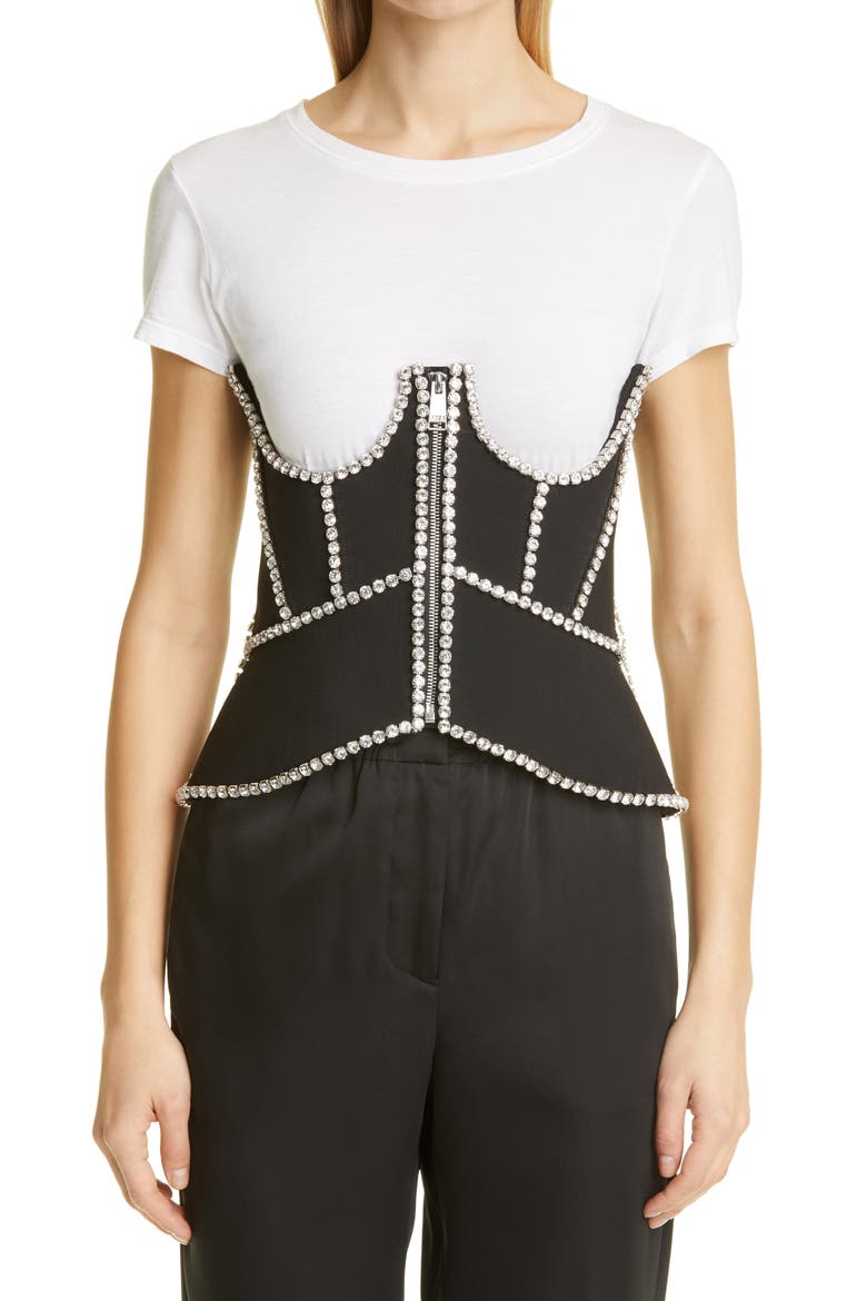 Crystal Stitched Cutout Corset, Main, color, BLACK