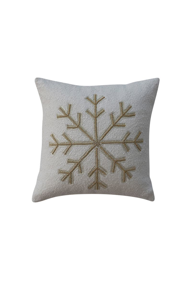 Cotton Boucle Pillow with Embroidered Snowflake and Beads, Main, color, Gold and Cream