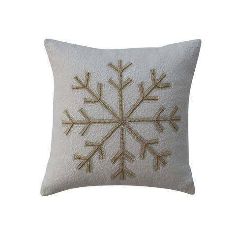 Cotton Boucle Pillow with Embroidered Snowflake and Beads