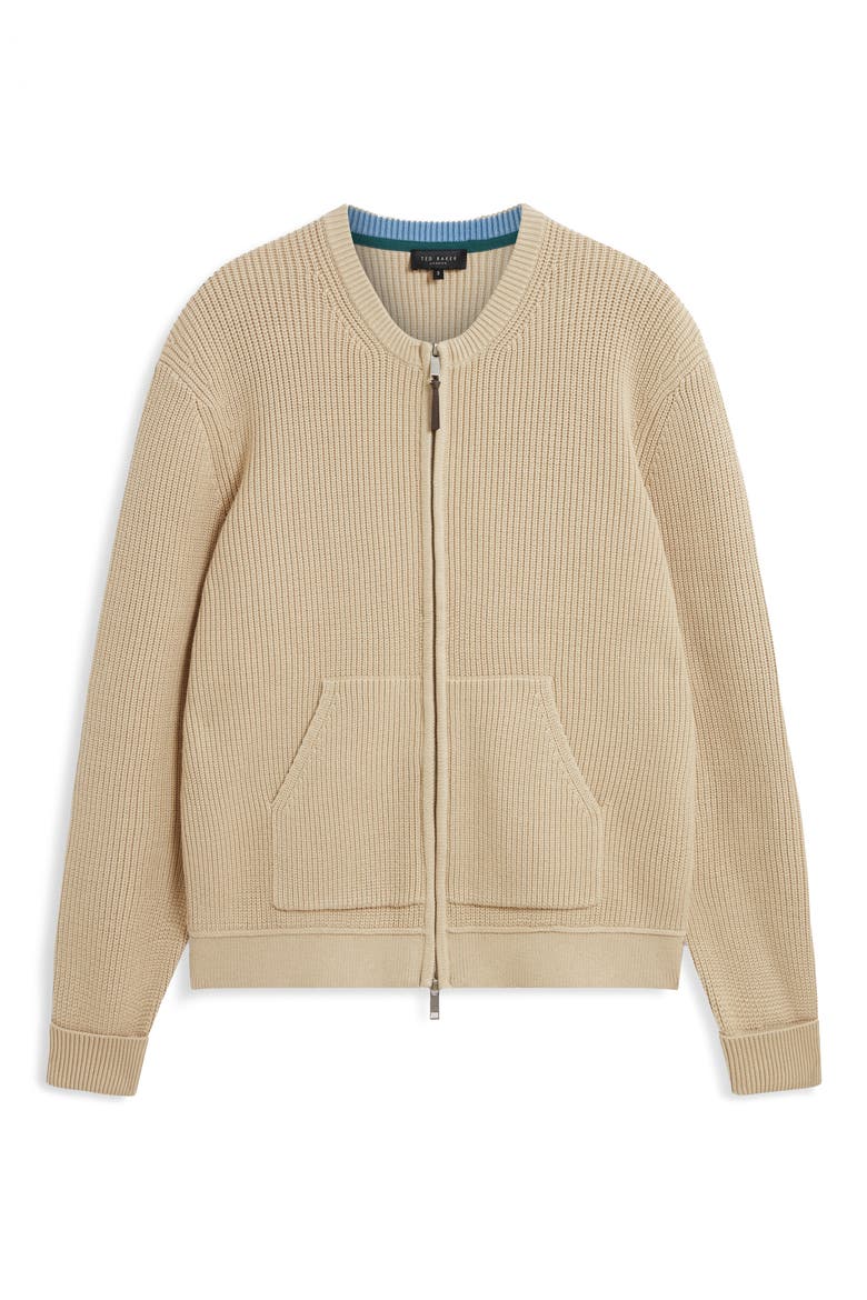 Fontain Ribbed Bomber Cardigan, Alternate, color, TAUPE