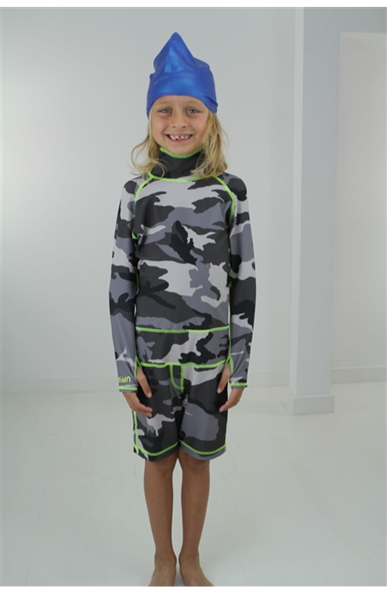 TUTUBLUE Boys' One-Piece Swimsuit - UPF 50+, Alternate, color, Light Gray Camo