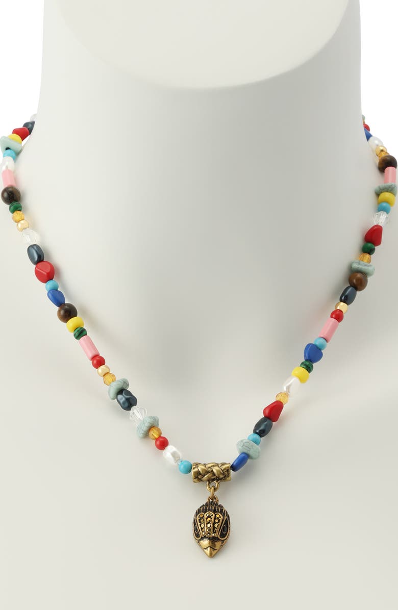 Kurt Geiger London Pavé Eagle Head Beaded Pendant Necklace, Alternate, color, Gold/ Multi