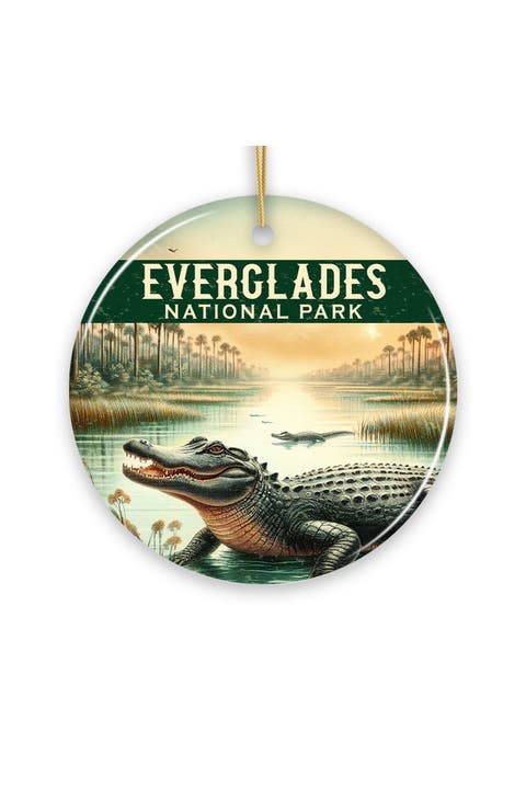 Everglades Sunset Alligator Ceramic Ornament