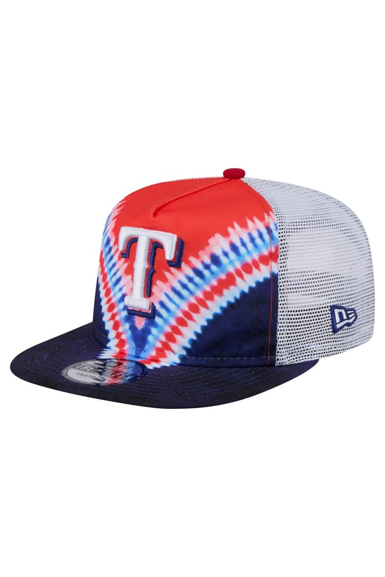 Men's New Era Texas Rangers Tie-Dye Golfer Trucker Adjustable Hat, Main, color, Dark Blue