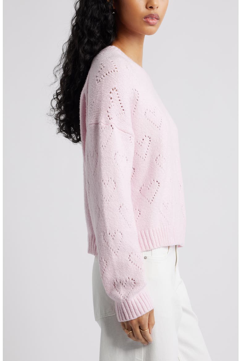 Pointelle Heart Cotton Blend Sweater, Alternate, color, PINK SODA