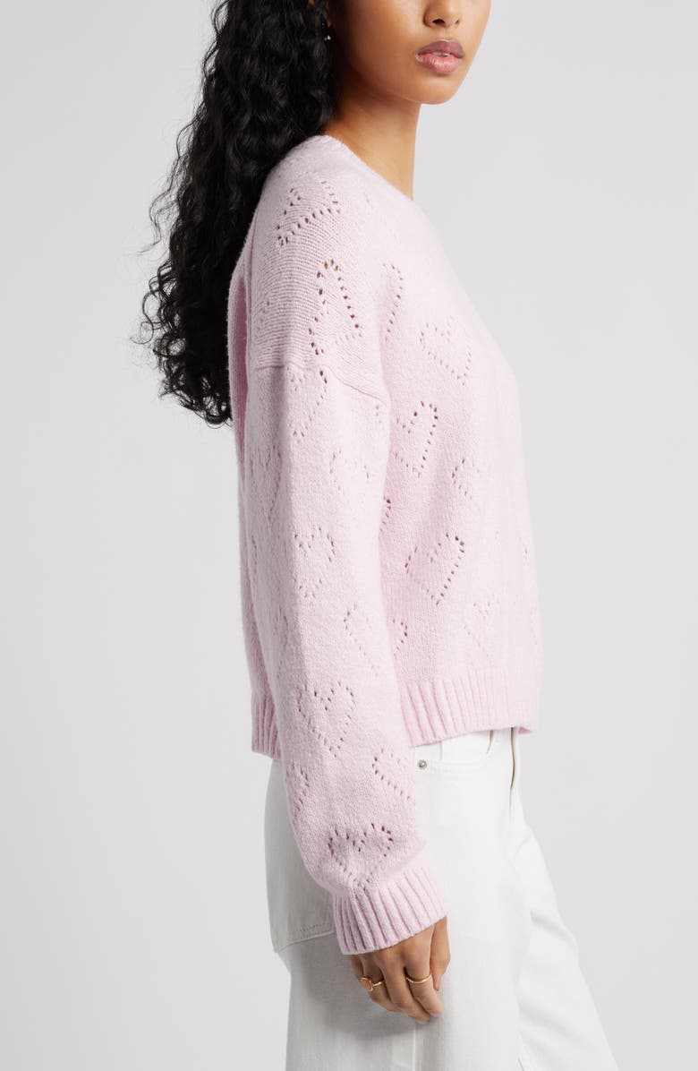 BP. Pointelle Heart Cotton Blend Sweater, Alternate, color, Pink Soda