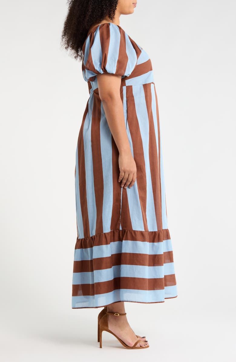 SUGARLIPS Evabella Xena Stripe Puff Sleeve Cotton Maxi Dress, Alternate, color, Brown-Blue