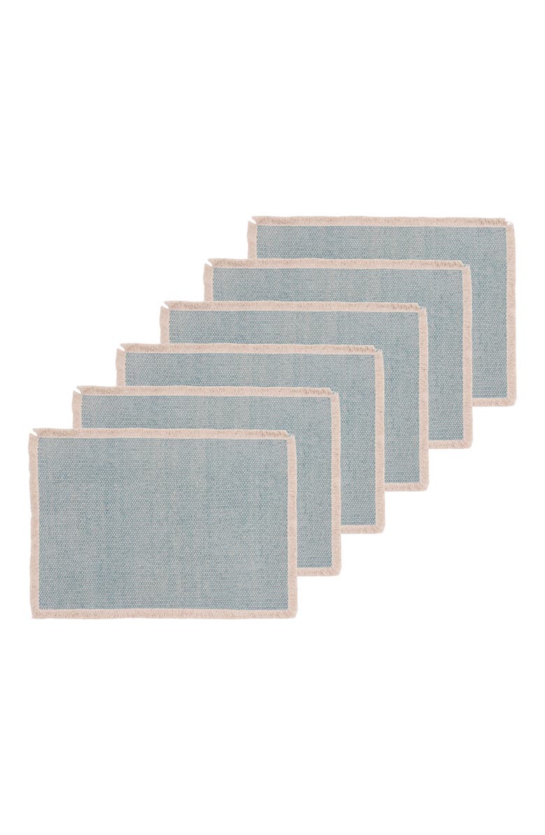 C&F Home Fringed Sea Glass Set of 6 Placemats 14" x 20", Main, color, Blue