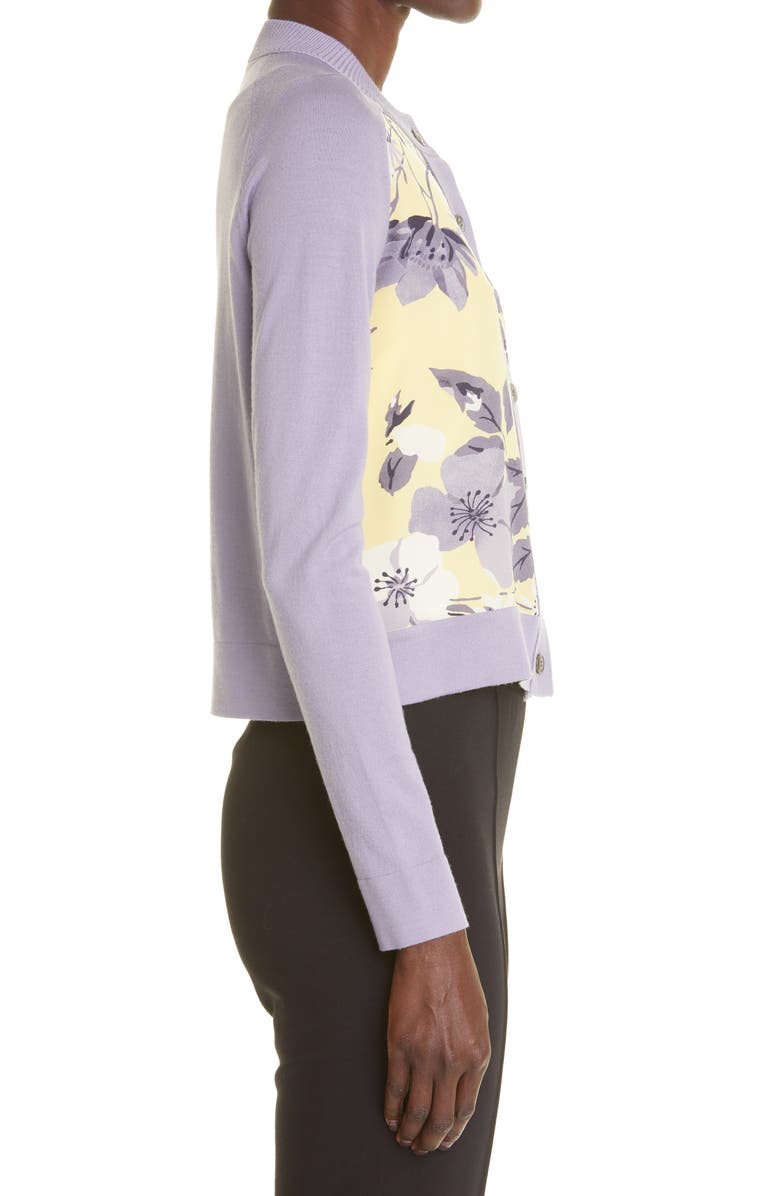 St. John Collection Floral Silk Panel Wool Cardigan, Alternate, color,