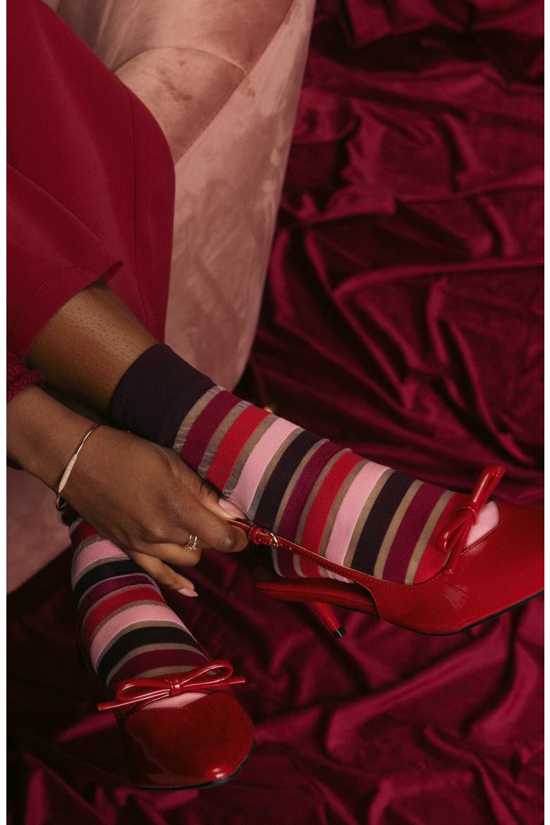 Assorted 2-Pack Sheer Stripe Crew Socks, Alternate, color, RED MULTI