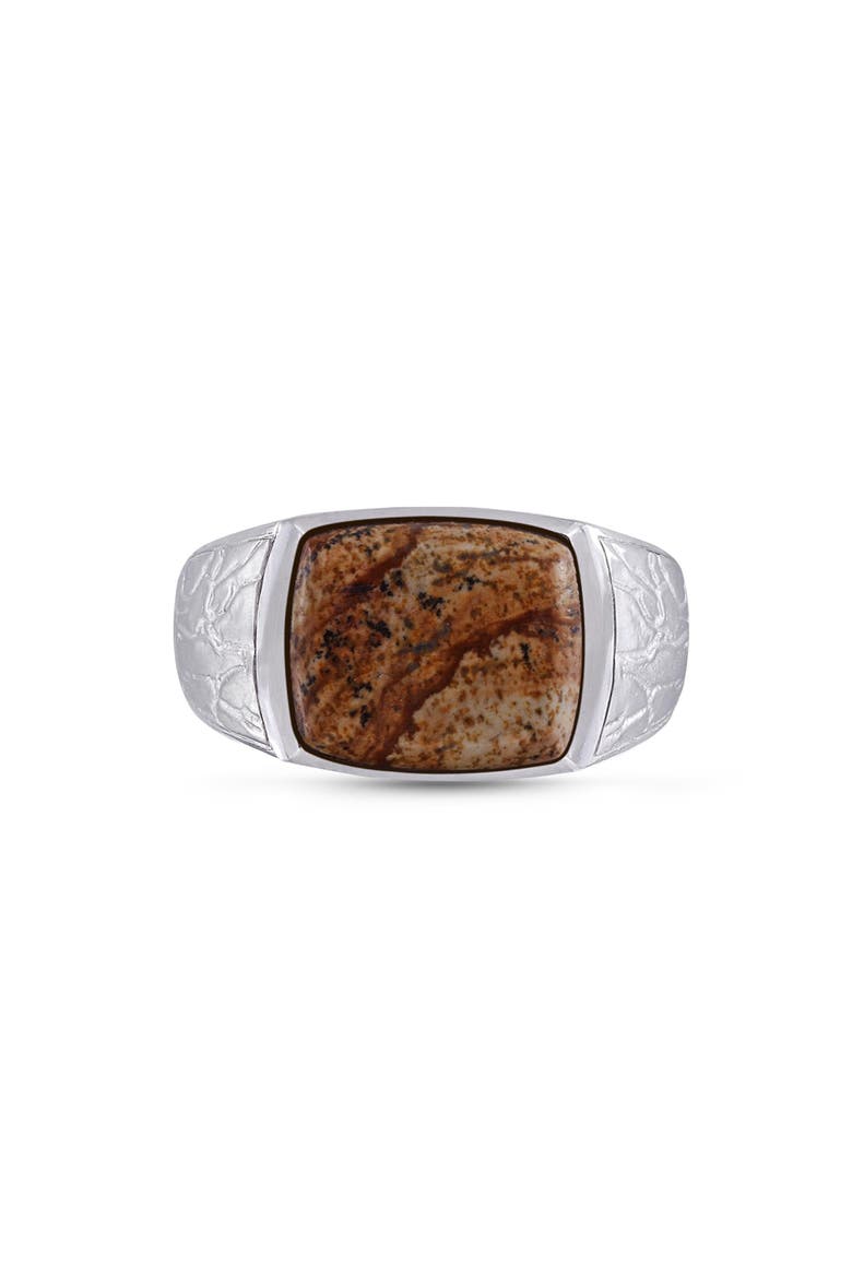 Brown Picasso Jasper Sterling Silver Men Signet Ring, Main, color, Silver